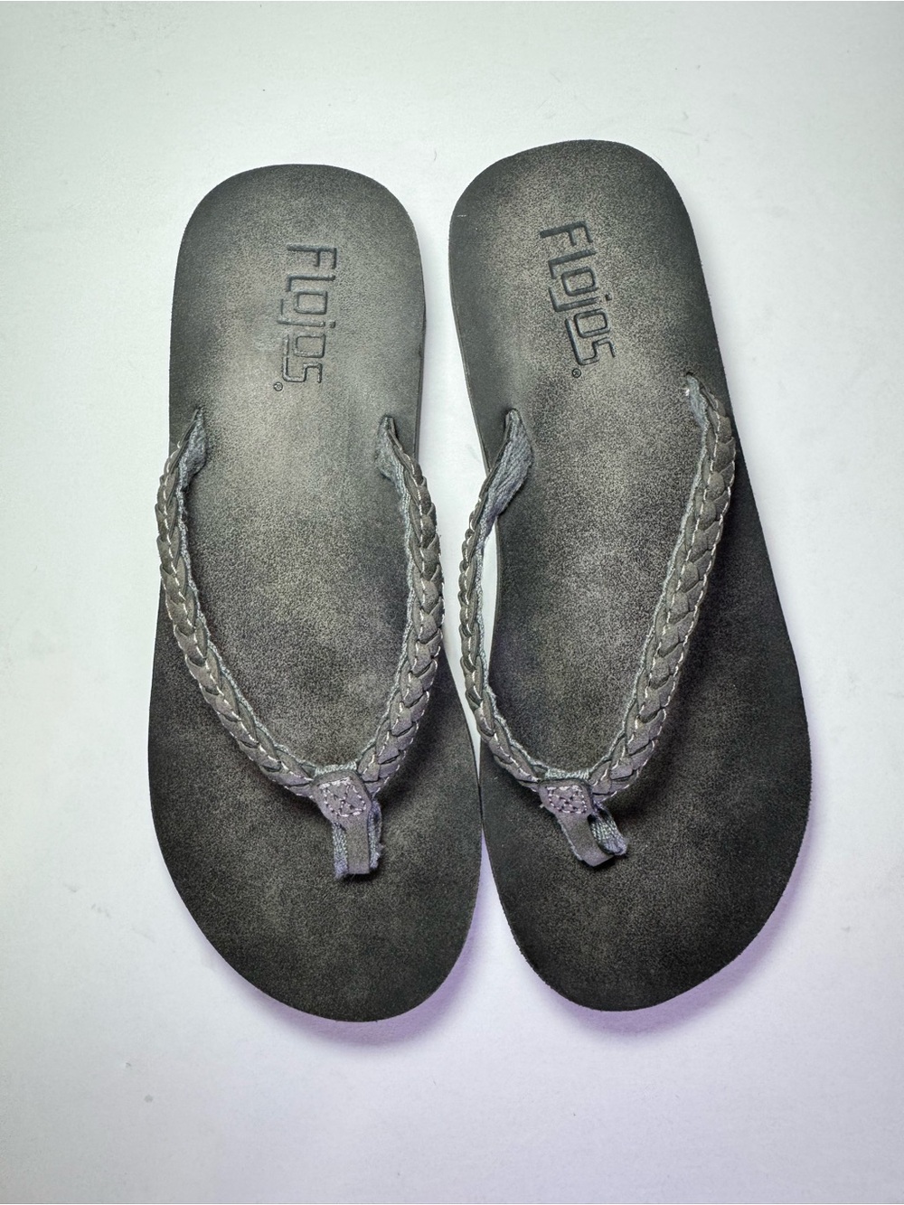 Flojos Gray Suede Leather Braided Flip Flop Thong Sandals Size 6